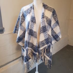 Loft plaid wool poncho